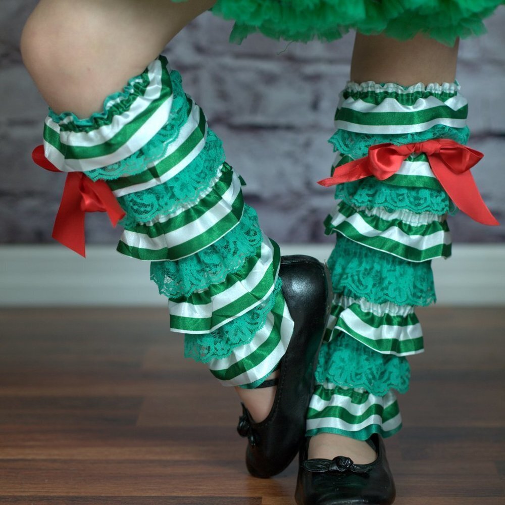 Lace Christmas Legwarmers Green and White For Toddler Girls Brand New